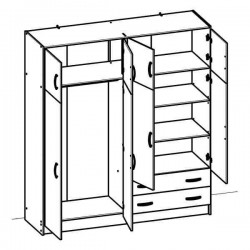 Šatní skříň TOP 4 dveře šuplíky lamino dub Shannon