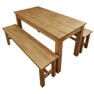 Jídelní set stůl Corona2 + 2 lavice vosk borovice IDEA nábytek ID-11662